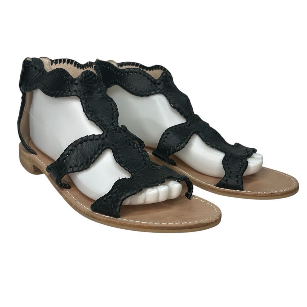 Jack Rogers Women’s Black Leather Jackie Gladiator Sandals Flat Shoes Size 9‎ M